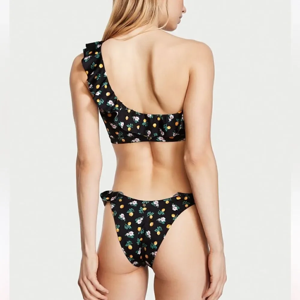 Victoria’s Secret Swim Ruffle One-Shoulder Bikini Top XL & bottom L set Black…